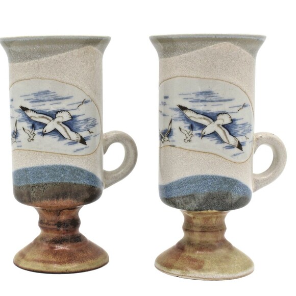 Set of 2 Vintage Otagiri Japan Ceramic Stoneware Irish Coffee Mugs Pedestal Base